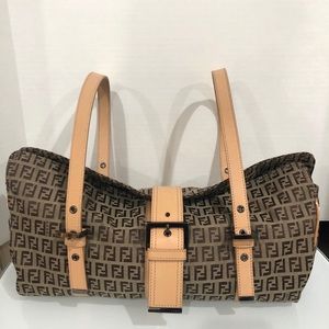 Fendi Brown Zucchino Canvas Long Handbag